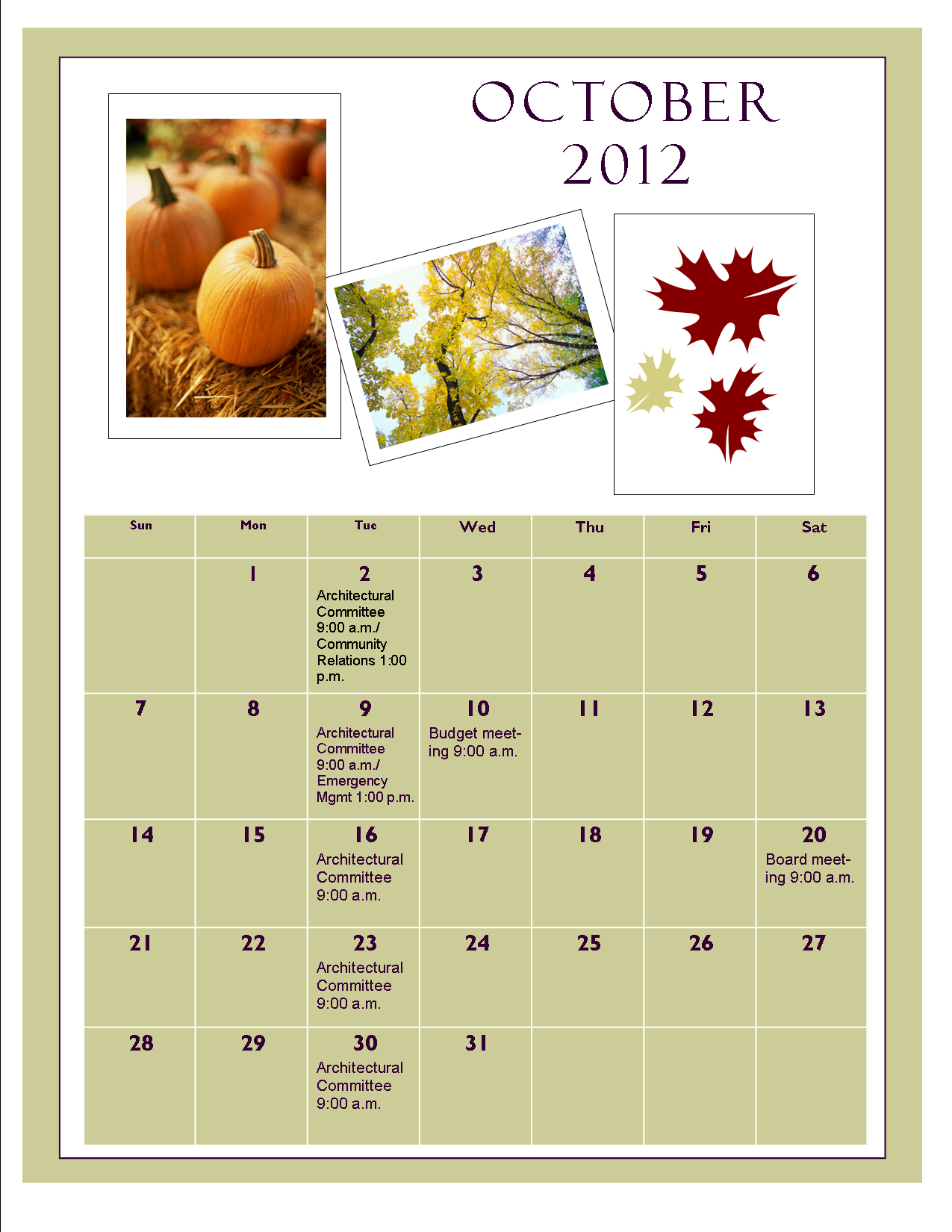 Surfside Homeowners Association October 12 Calendar