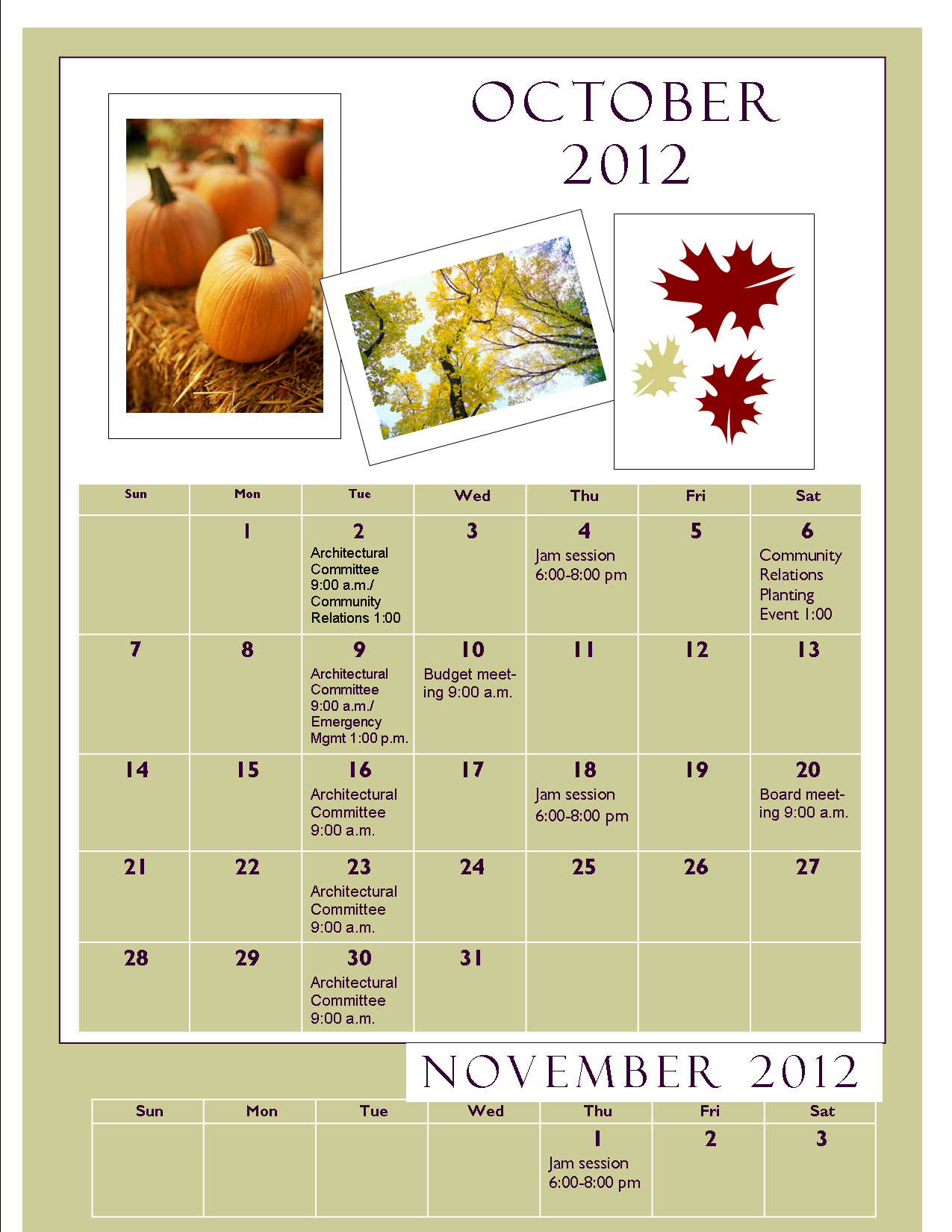 Surfside Homeowners Association October November 12 Calendar